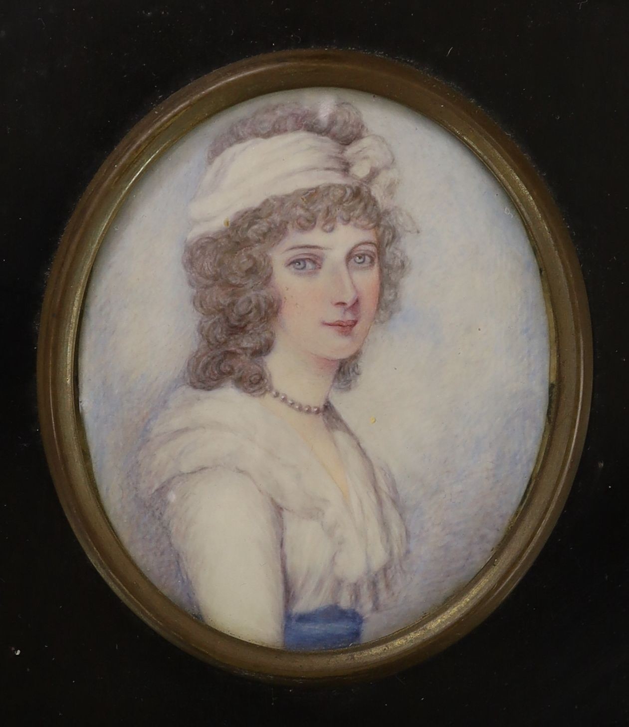 Early 20th century English School, watercolour on ivory, Miniature of an 18th century lady, 9 x 7cm